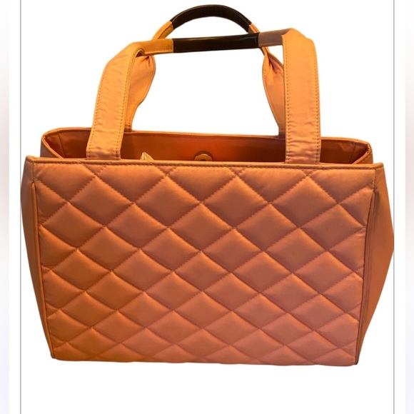 EUC MY FLAT IN LONDON QUEEN BEE PINK NYLON & LEATHER QUILTD TOTE BAG - Picture 2 of 10